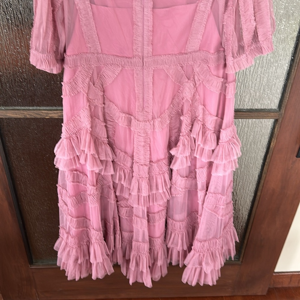Mac Duggal Mauve Pink Lace-Trim Midi Dress - Picture 14 of 14